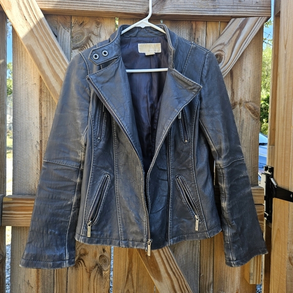 Michael Kors Distressed Leather Moto Jacket - Picture 12 of 13